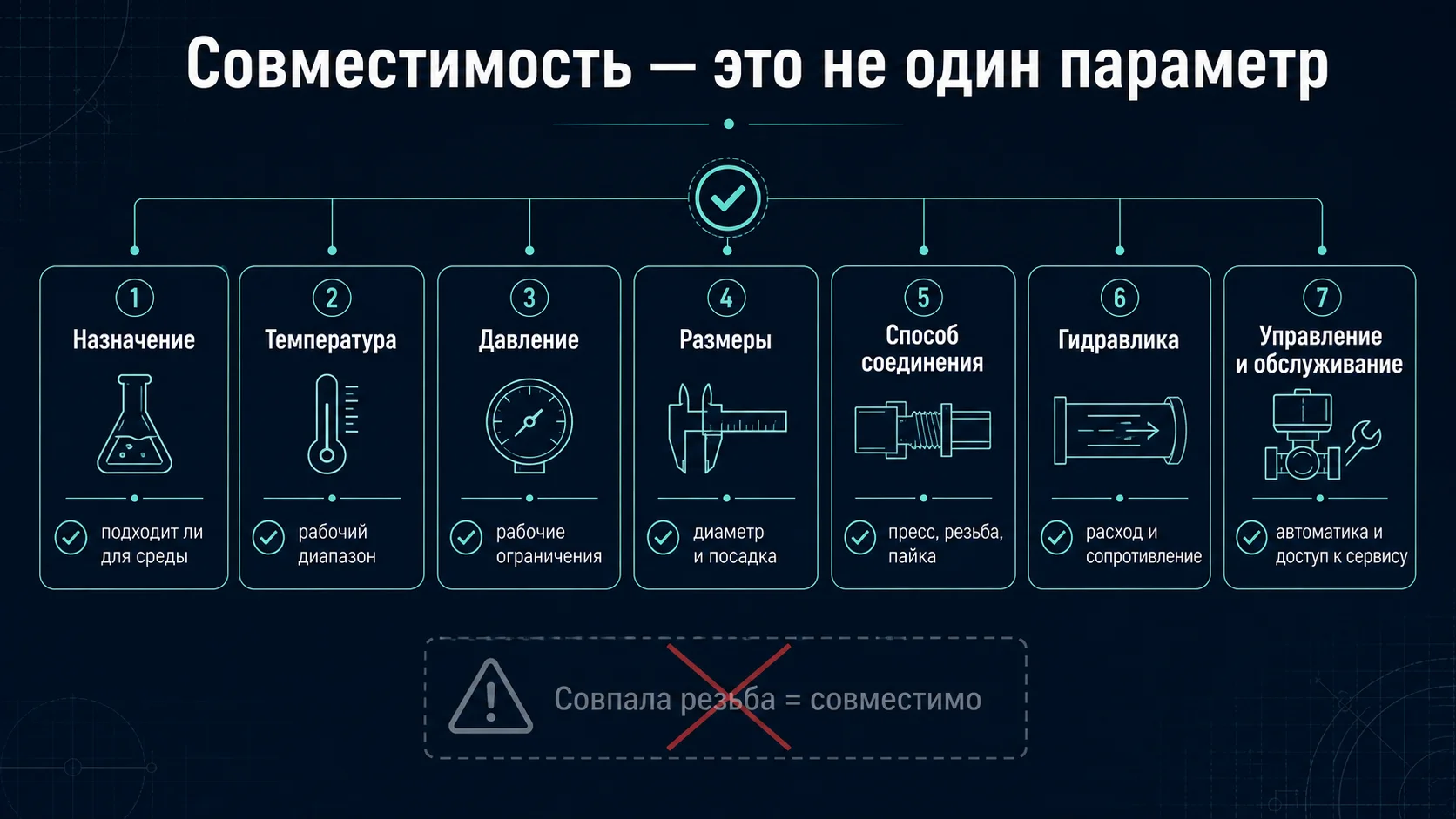Уровни совместимости инженерного оборудования: температура, давление, размеры, соединение, гидравлика и управление